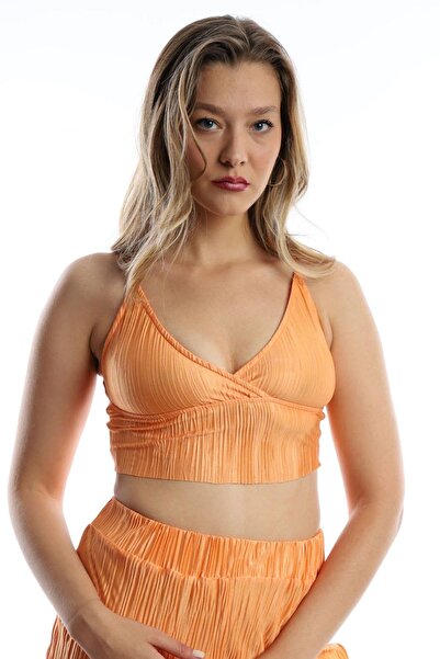 Polo State Жіночий кроп-топ з плісированими бретелями, помаранчевий