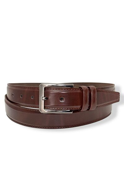 Gesa Men's Faux Leather Classic Stitching Brown Belt 3.5 cm