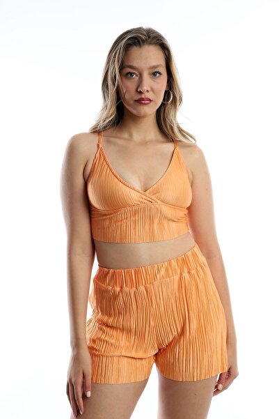 Polo State Жіночий кроп-топ з плісированими бретелями, помаранчевий