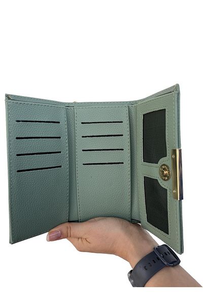 shiny ever Water Green Women's Wallet with Gold Detail
