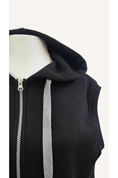 AHMERA Unisex Black Regular Fit Hooded Winter Vest with Hidden Pocket