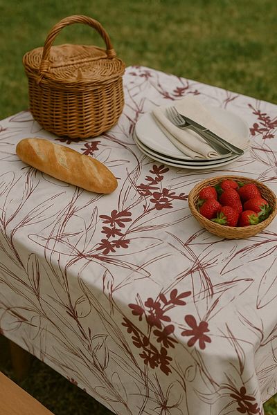 Emtory Home Față de masă din bumbac și in, cu flori de burgundă, 100x100cm