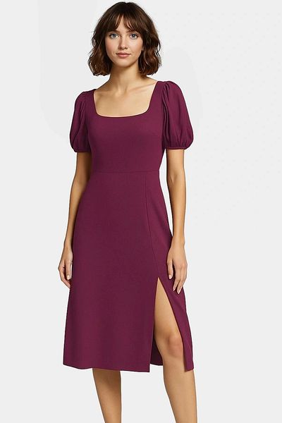 PayBuy Stylish Midi Knitted Dress Balloon Sleeve a Line Casual Carefully Selected Distinguished Material Trend Design