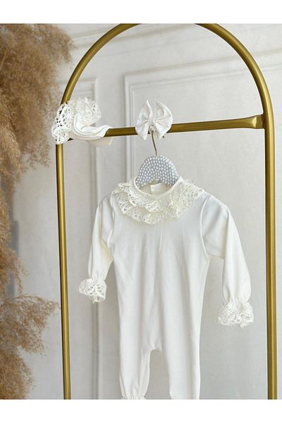 Hobidik Baby Girl White Combed Cotton Hospital Discharge Set