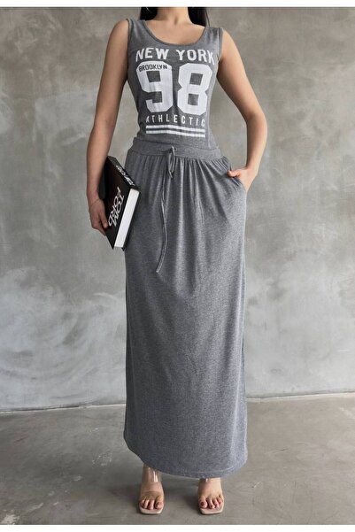 MADAME MELEK Imported Compact Single Jersey Fabric Printed Maxi Dress Blouse Skirt Look