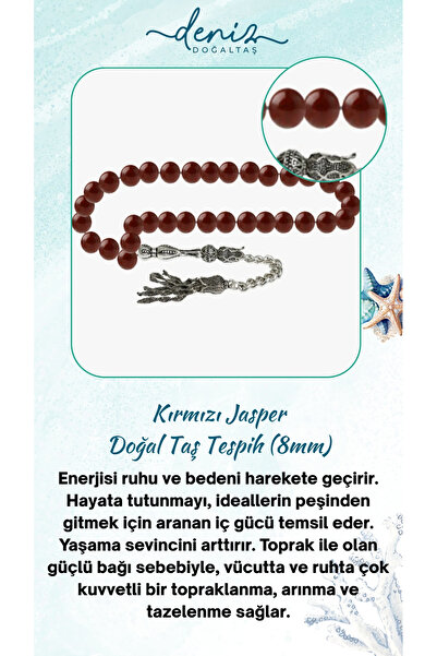 Deniz Doğal Taş Mărgele de rugăciune naturale certificate cu jasp roșu de 8 mm