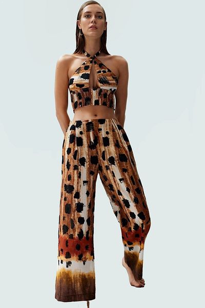 PayBuy Summer Beach Suit Cotton Blouse Pants Halter Neck Patterned Comfortable Use