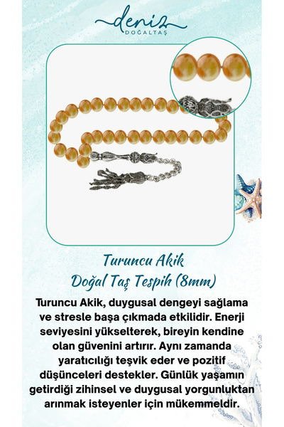 Deniz Doğal Taş Mărgele de rugăciune din piatră naturală de agat portocaliu c...