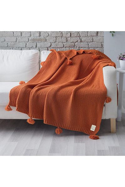 Miespiga Πλεκτό Coco Rice Knitted Pompom Πλεκτό Κουβέρτα Τηλεόρασης Σάλι καναπέ
