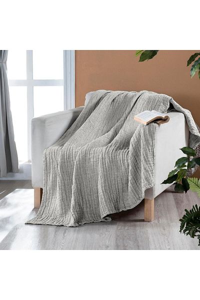 Miespiga Şal rustic cu 3 straturi din in, cu două feţe, umplut cu fibre super moi, patru anotimpuri, 140x190cm