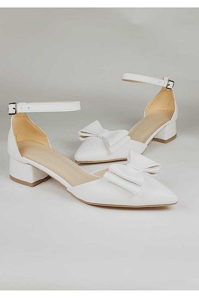Mitto Women's White Summer Bow Low Heeled Shoes