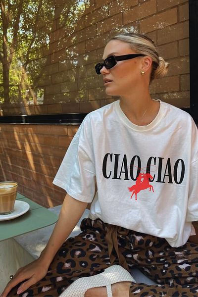 Le'sluette shadow of style Ciao Ciao Printed 100% Cotton Oversize T-Shirt