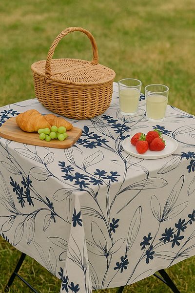 Emtory Home Κάλυμμα τραπεζιού από βαμβακερό λινό Navy Blue Floral 160x220cm