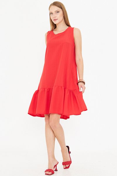 armonika Women's Red Sleeveless Skirt Ruffle Dress Arm-18y001156