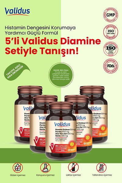 Validus 0.9 Mg Diamine Oxidase + 200 Mg Parsley + 100 Mg Aloe Vera Gel - Special Set of 5 5 X 30 Capsules