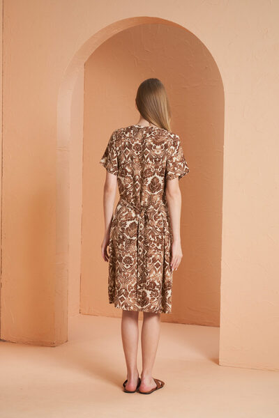 PJS Rochie de damă cu mânecă scurtă cu decolteu în V cu imprimeu floral