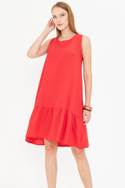 armonika Women's Red Sleeveless Skirt Ruffle Dress Arm-18y001156