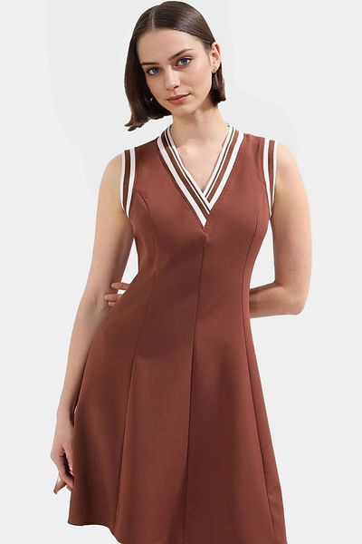 PayBuy Women's Mini Dress V-Neck Woven Fabric Waist Opening Stylish Design Special Modern Style