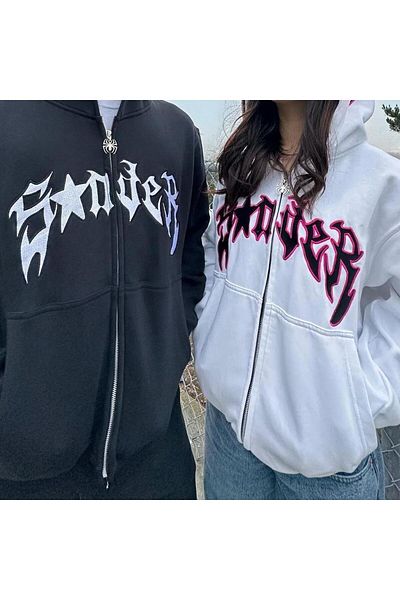 Köstebek Unisex ζακέτα με κουκούλα από χοντρό ύφασμα με στάμπα μαύρης αράχνης