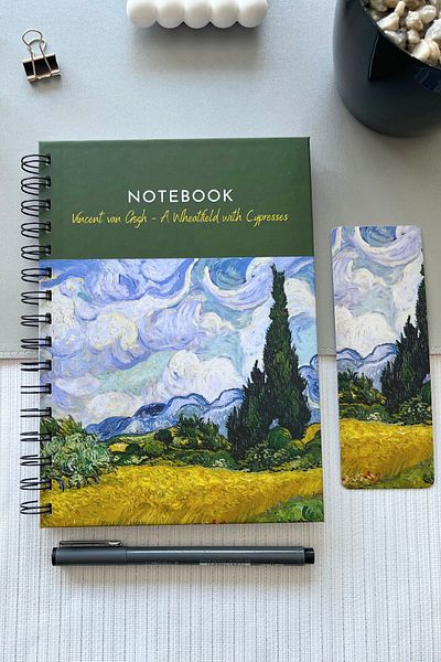 Eldesen Tasarım Spiral Thick Cover Unlined Notebook, A5 Size 80 Sheets 160 Pages, Unlined Notebook, Van Gogh