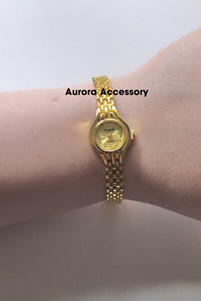 AurorAccessory Minimal Gold Color Straw Model Vintage Women's Wristwatch