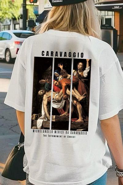 Le'sluette shadow of style Michelangelo Painting Printed 100% Cotton Oversize T-Shirt