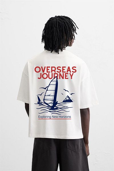 Le'sluette shadow of style Men's Sailboat Printed 100% Cotton Oversize T-Shirt