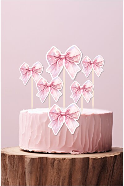 neşeli günlerim Pembe Fiyonk Temalı Doğum Günü Kürdanlı Pasta Süsü