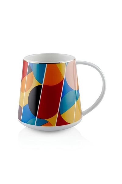 RİVO HOME DECOR The Mia Shapes Porcelain Mug 340 Cc 6 Mugs with Metal Tray Gift