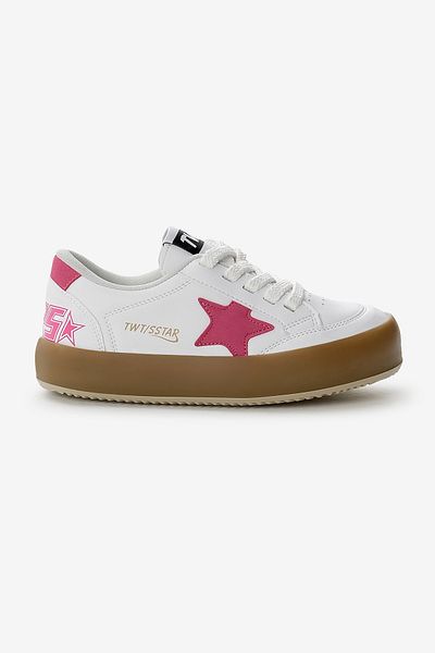 Tonny Black Pantofi sport pentru copii, unisex, alb, fucsia, cu talpă termică, cu șireturi și velcro