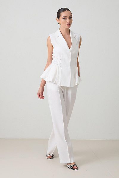 Setre Ecru Waist and Collar Detailed Vest Relaxed Cut Trousers Suit