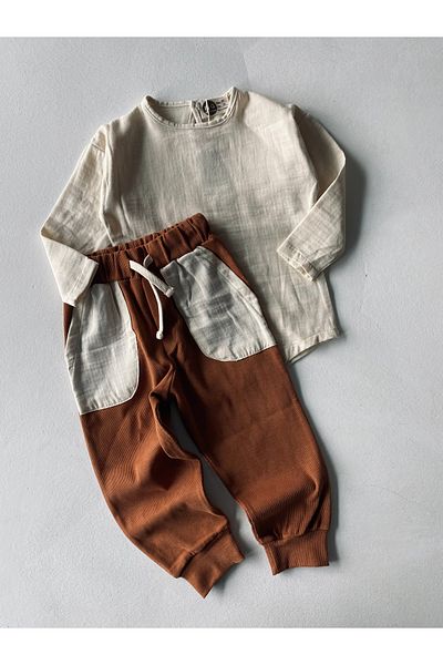 rg kidsstore Унисекс детски муселинов комплект блуза и анцуг от ребра
