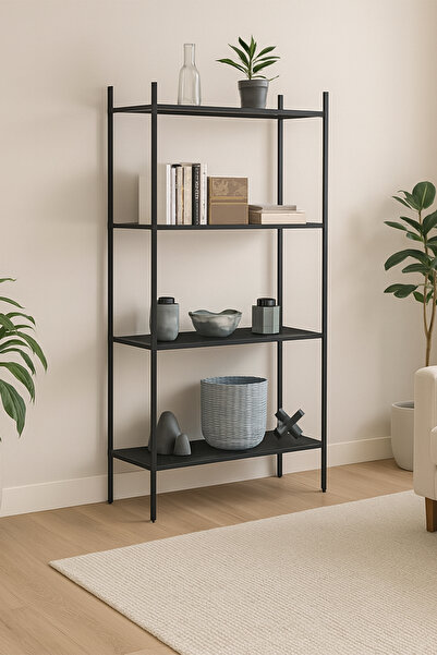 DEKOPRATİK - Marta Siyah Kitaplık Dekoratif Aksesuar Rafı Mutfak Rafı Siyah S...