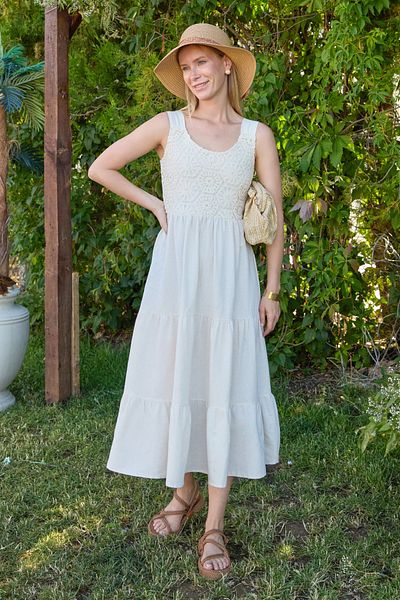 Fulla Moda Λινό φόρεμα με κορδόνια και χοντρό λουράκι