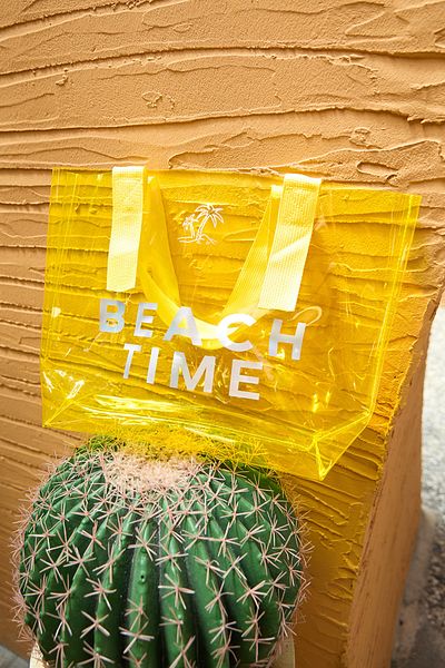 Fulla Moda Beach Time Text Printed Transparent Beach Bag
