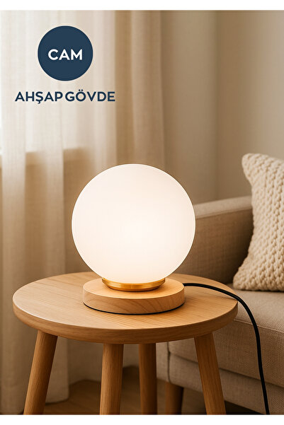 HOMİNG Homing Nuuq Globe with Glass Table and Night Lamp with Wooden Base