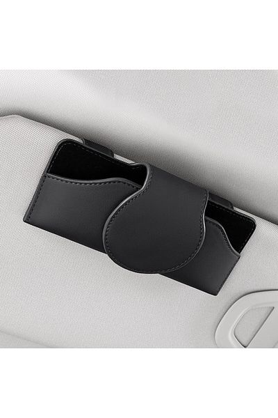 Salestore Husă auto pentru ochelari cu prindere pentru parasolar, închidere magnetică, piele ecologică și catifea, neagră