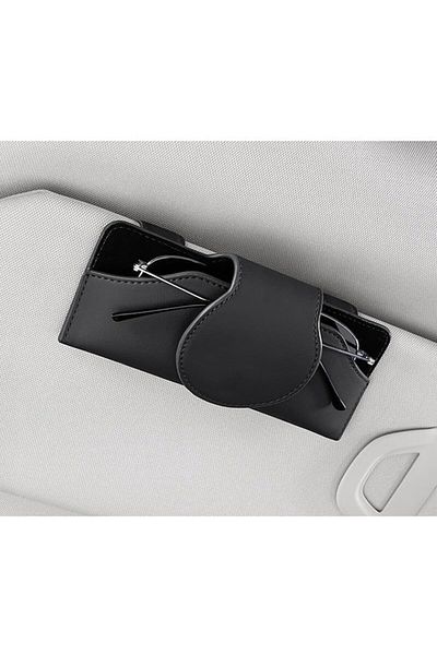 Salestore Husă auto pentru ochelari cu prindere pentru parasolar, închidere magnetică, piele ecologică și catifea, neagră