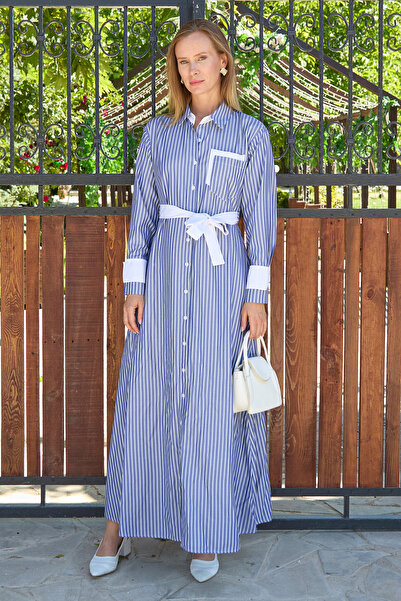 Fulla Moda Φόρεμα με γιακά πουκάμισο Fullamodest ριγέ