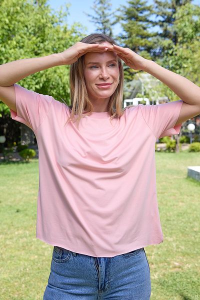 Fulla Moda Μπλουζάκι Basic Μπλούζα Στρογγυλή Λαιμόκοψη Oversize Modal