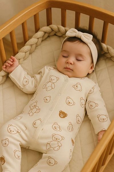 Minytrendy Girl Boy Baby Newborn Jumpsuit Bear Patterned Flexible Snap Jumpsuit Hospital Release Baby Gift