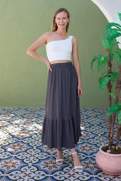 Fulla Moda Bürümcük Fabric Elastic Waist Skirt