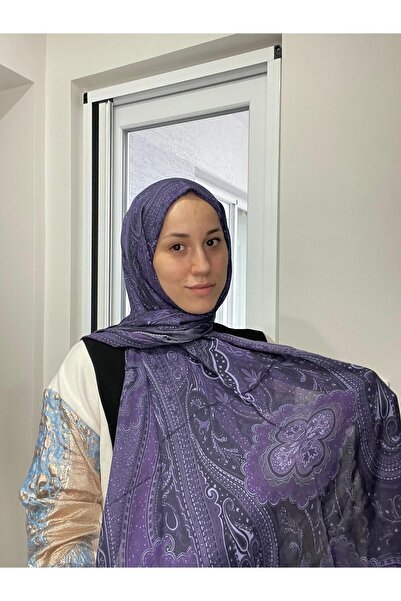 LuvenSara شال حرير منقوش Pd1 - موف