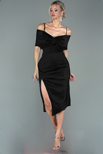 ALFUDO Moda Collection Ribbon Detail Strap Slit Dress