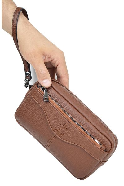 en deri Men's Tan Luxury Hand and Bracelet Belted Portfolio Hand Bag