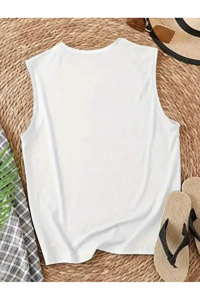 FAVORİST City Flowers Off-The-Shoulder Women's Cotton Sleeveless Summer T-Shirt Singlet