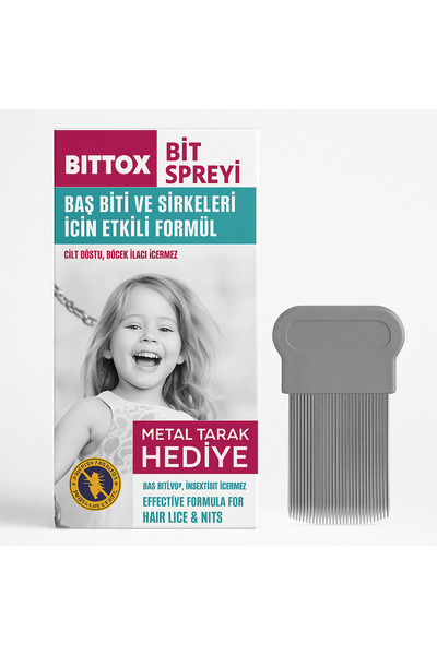 Bittox Saç Biti ve Sirkeleri Spreyi Ilacı 100 ml Baş Biti MetalTarağı