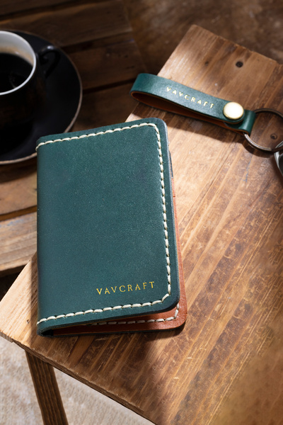 Vavcraft Gerçek Deri El Dikişi Cüzdan - Yeşil Fiyu Kartlık