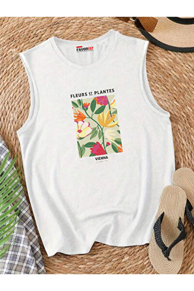 FAVORİST City Flowers Off-The-Shoulder Women's Cotton Sleeveless Summer T-Shi...