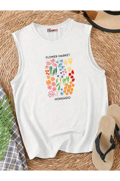 FAVORİST تي شيرت صيفي بدون أكمام من القطن للنساء من Flowers of the City